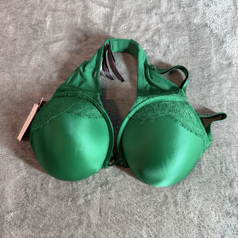NWT Victoria's Secret Bombshell Push Up Bra Emerald Green Rhinestone 34D